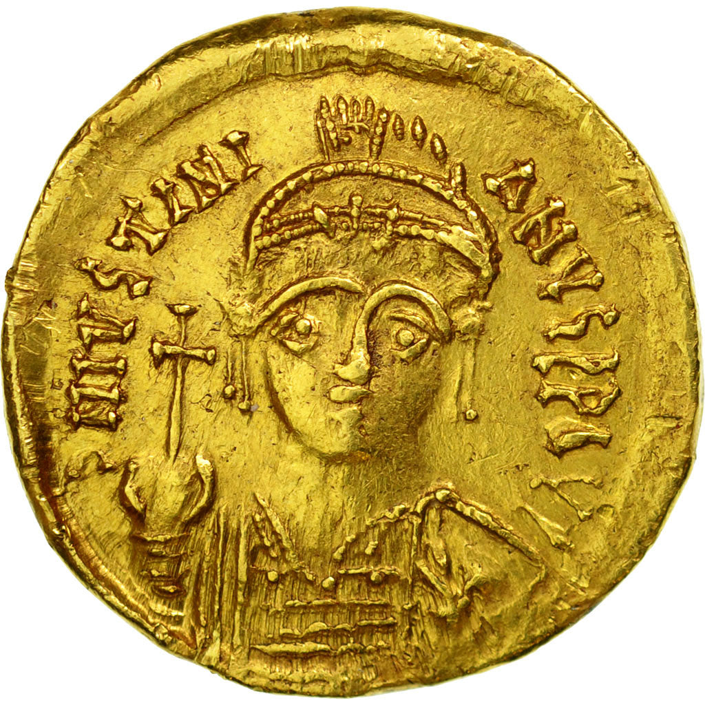 Moneta, Justinian I, Solidus, 527-565 AD, Constantinople, BB, Oro, Sear:250