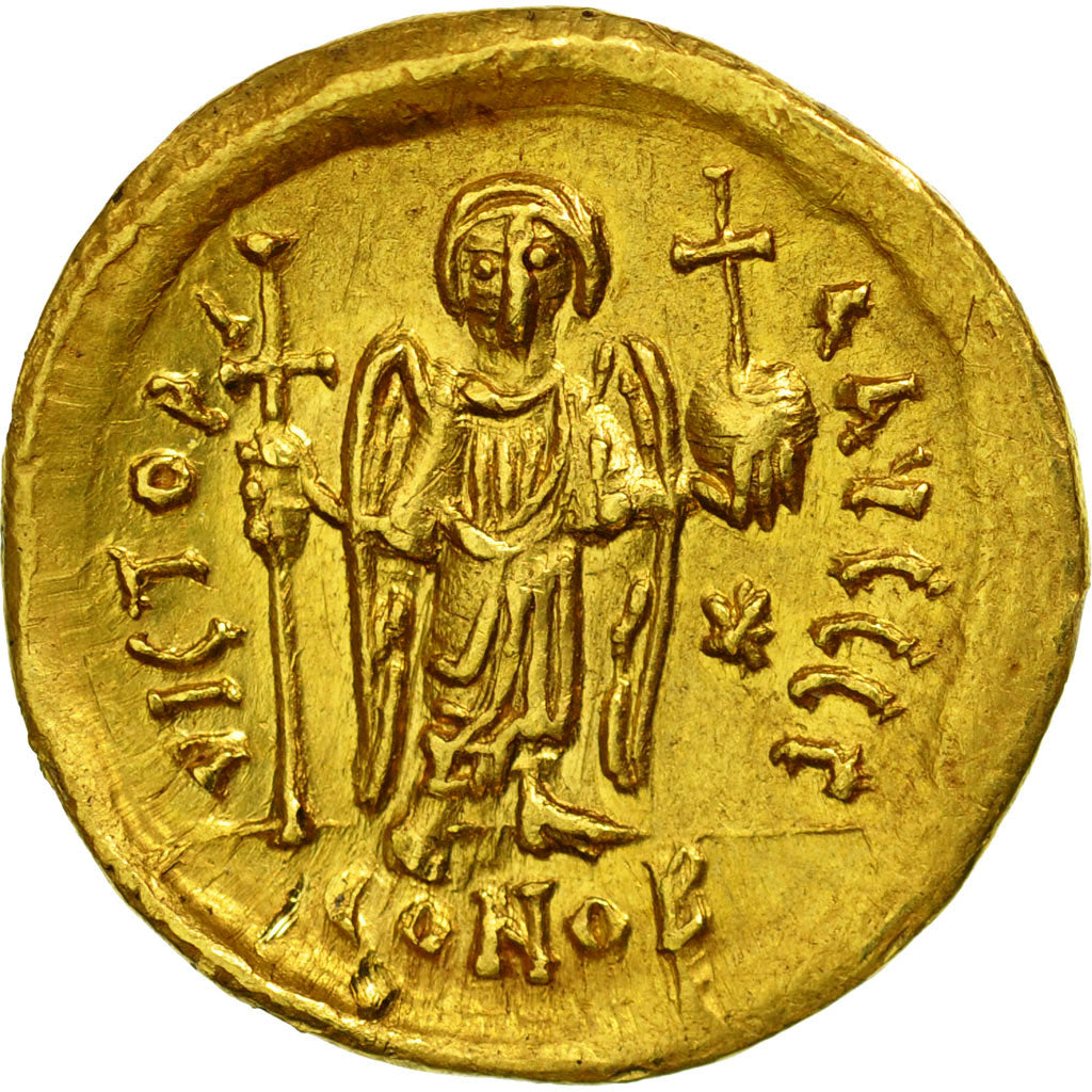 Moneta, Justinian I, Solidus, 527-565 AD, Constantinople, BB, Oro, Sear:250