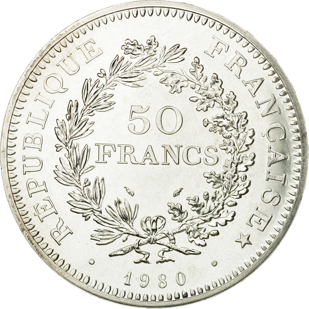 Coin, France, Hercule, 50 Francs, 1980, Paris, MS(63), Silver, KM:941.1