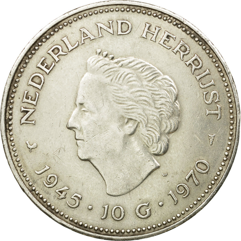 Munten, Nederland, Juliana, 10 Gulden, 1970, ZF+, Zilver, KM:195