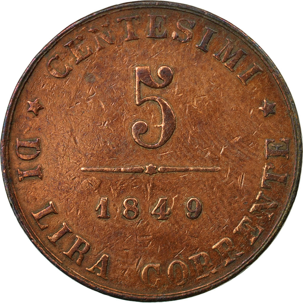Coin, ITALIAN STATES, VENICE, 5 Centesimi, 1849, Venice, VF(30-35), Copper