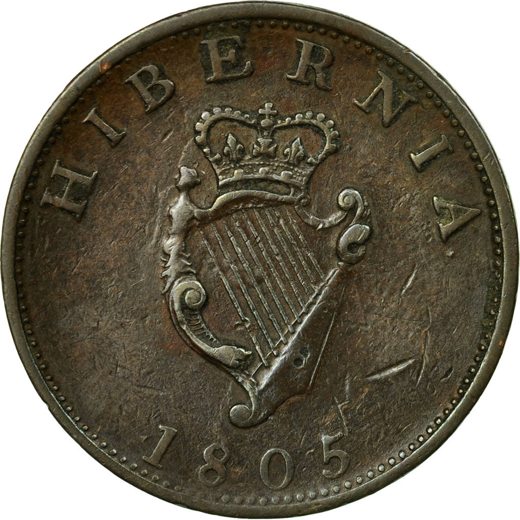 Coin, Ireland, 1/2 Penny, 1805, VF(30-35), Copper, KM:147.1