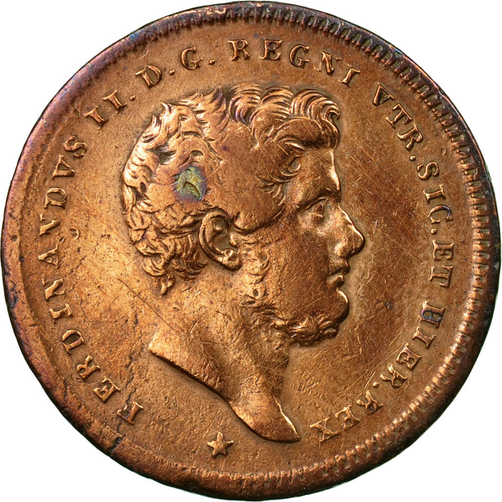 Coin, ITALIAN STATES, NAPLES, Ferdinando II, 2 Tornesi, 1847, EF(40-45), Copper
