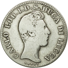 Coin, ITALIAN STATES, LUCCA, 2 Lire, 1837, F(12-15), Silver, KM:41