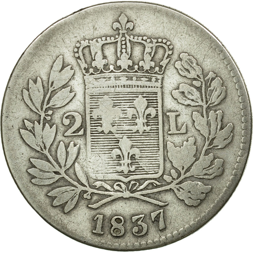 Coin, ITALIAN STATES, LUCCA, 2 Lire, 1837, F(12-15), Silver, KM:41