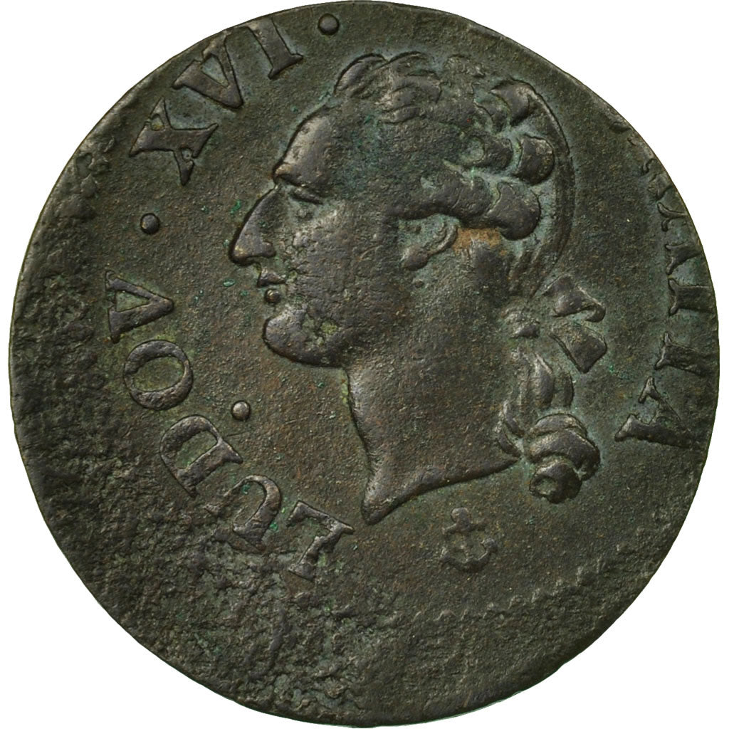 Monnaie, France, Louis XVI, Liard, Liard, 1791, La Rochelle, Fautée - Frappe
