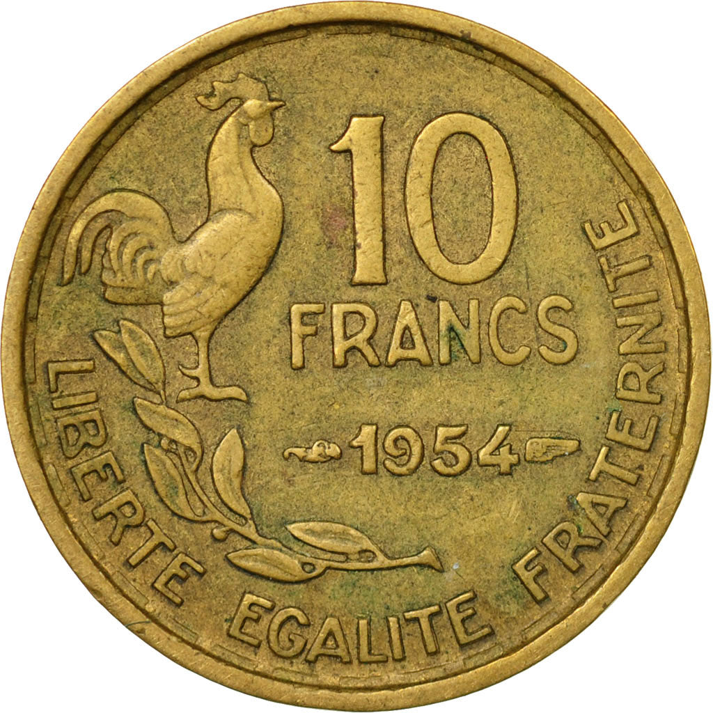 Munten, Frankrijk, Guiraud, 10 Francs, 1954, Paris, FR+, Aluminum-Bronze