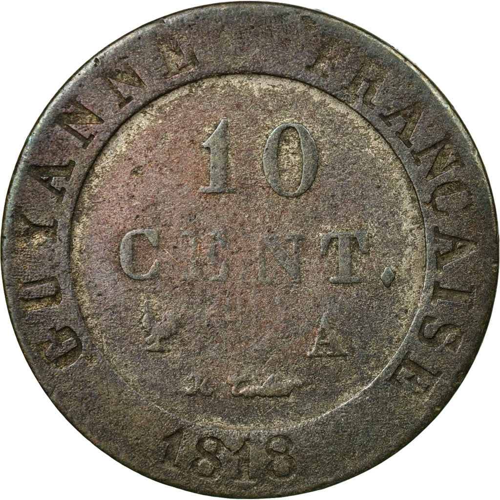 Coin, FRENCH GUIANA, 10 Centimes, 1818, Paris, VF(20-25), Billon, KM:A1