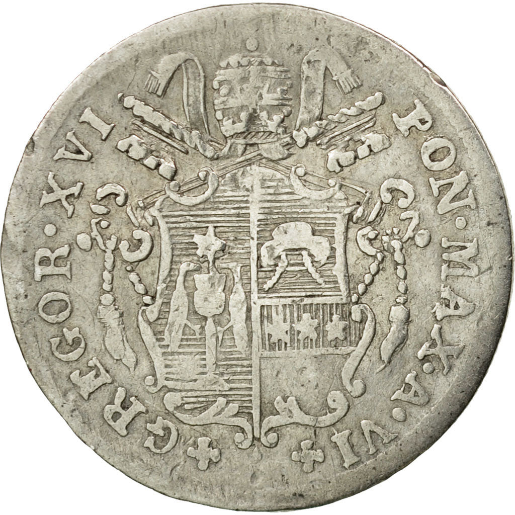 Coin, ITALIAN STATES, PAPAL STATES, Gregory XVI, 5 Baiocchi, 1836, Bologna