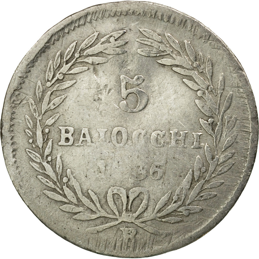 Coin, ITALIAN STATES, PAPAL STATES, Gregory XVI, 5 Baiocchi, 1836, Bologna