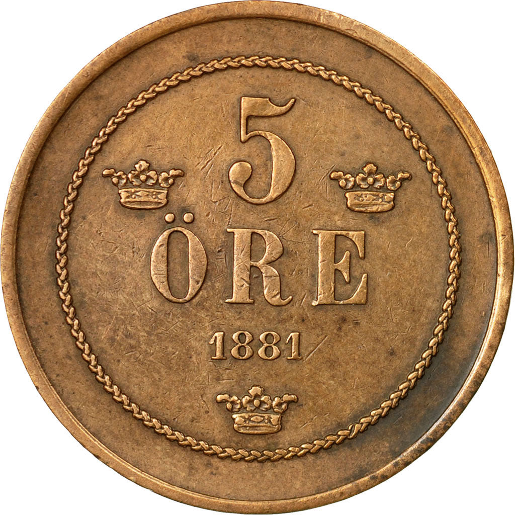 Coin, Sweden, Oscar II, 5 Öre, 1881, AU(50-53), Bronze, KM:736