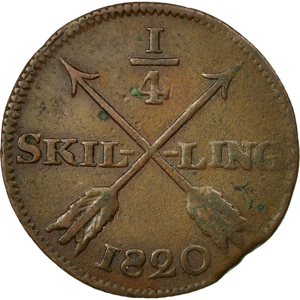 Coin, Sweden, Carl XIV Johan, 1/4 Skilling, 1820, VF(30-35), Copper, KM:595