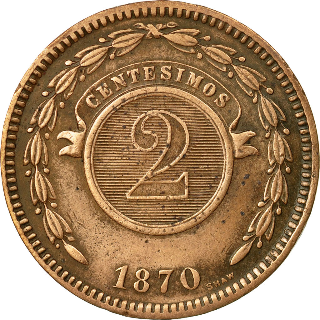 Moneta, Paraguay, 2 Centesimos, 1870, BB, Rame, KM:3