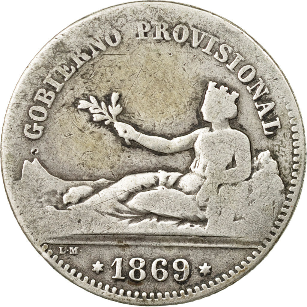 Monnaie, Espagne, Provisional Government, Peseta, 1869, B+, Argent, KM:652