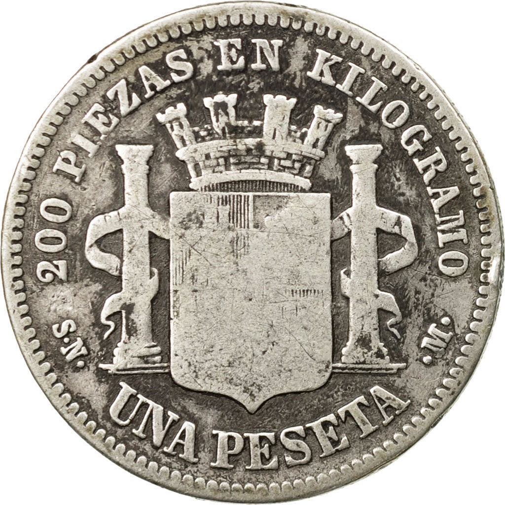 Monnaie, Espagne, Provisional Government, Peseta, 1869, B+, Argent, KM:652