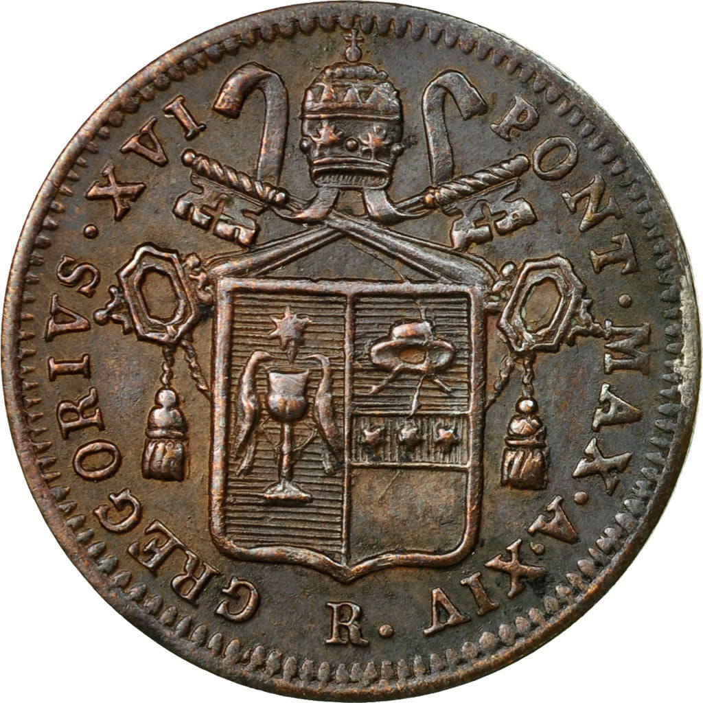 Monnaie, États italiens, PAPAL STATES, Gregory XVI, Mezzo (1/2) Baiocco, 1844