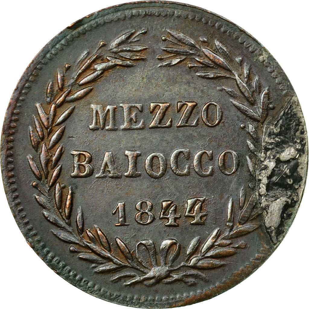 Monnaie, États italiens, PAPAL STATES, Gregory XVI, Mezzo (1/2) Baiocco, 1844