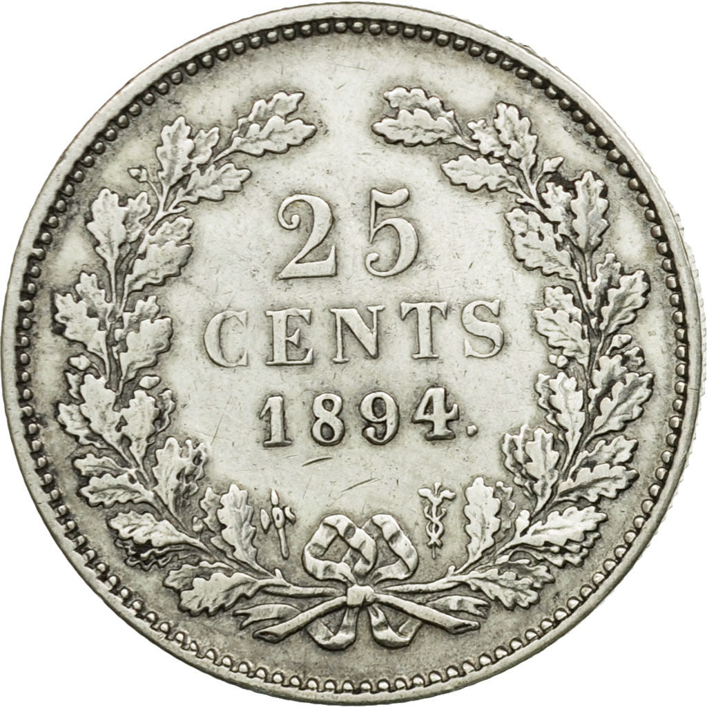 Coin, Netherlands, Wilhelmina I, 25 Cents, 1894, VF(30-35), Silver, KM:115