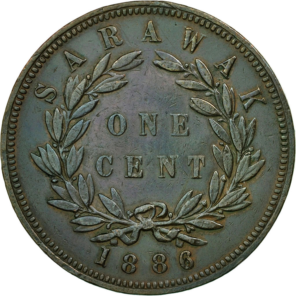 Moneta, Sarawak, Charles J. Brooke, Cent, 1886, Heaton, BB+, Rame, KM:6