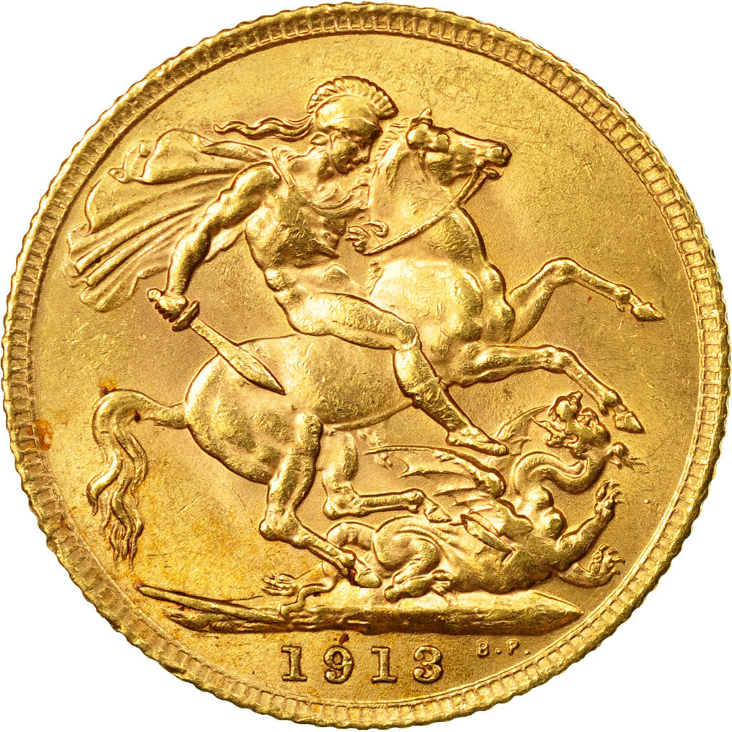 Coin, Great Britain, George V, Sovereign, 1913, AU(55-58), Gold, KM:820