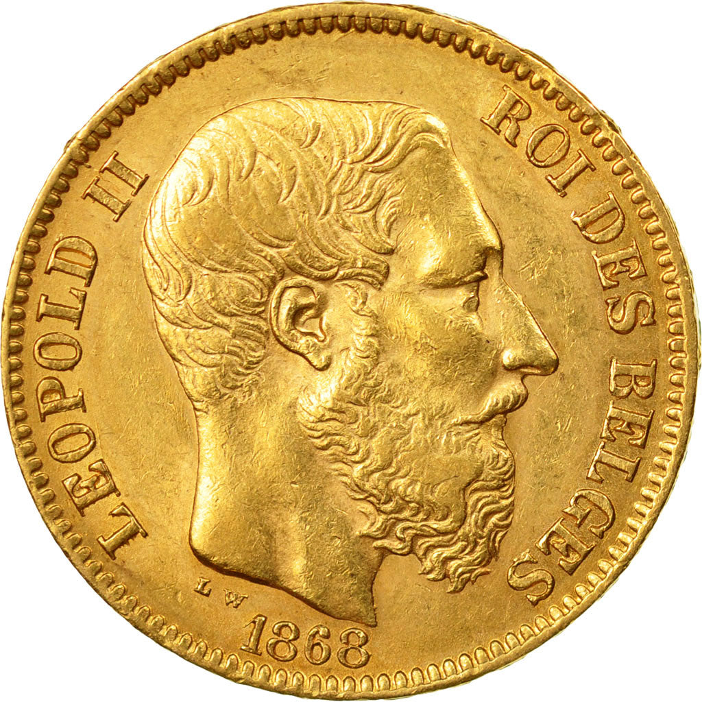 Münze, Belgien, Leopold II, 20 Francs, 20 Frank, 1868, Brussels, VZ, Gold