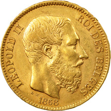 Coin, Belgium, Leopold II, 20 Francs, 20 Frank, 1868, Brussels, AU(55-58), Gold