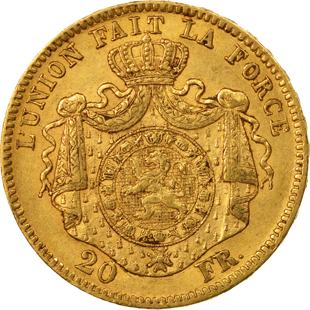 Coin, Belgium, Leopold II, 20 Francs, 20 Frank, 1869, Brussels, AU(55-58), Gold