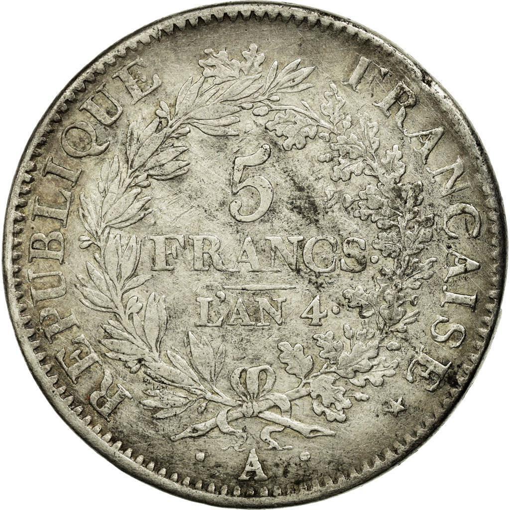 Coin, France, Union et Force, 5 Francs, AN 4, Paris, VF(30-35), Silver