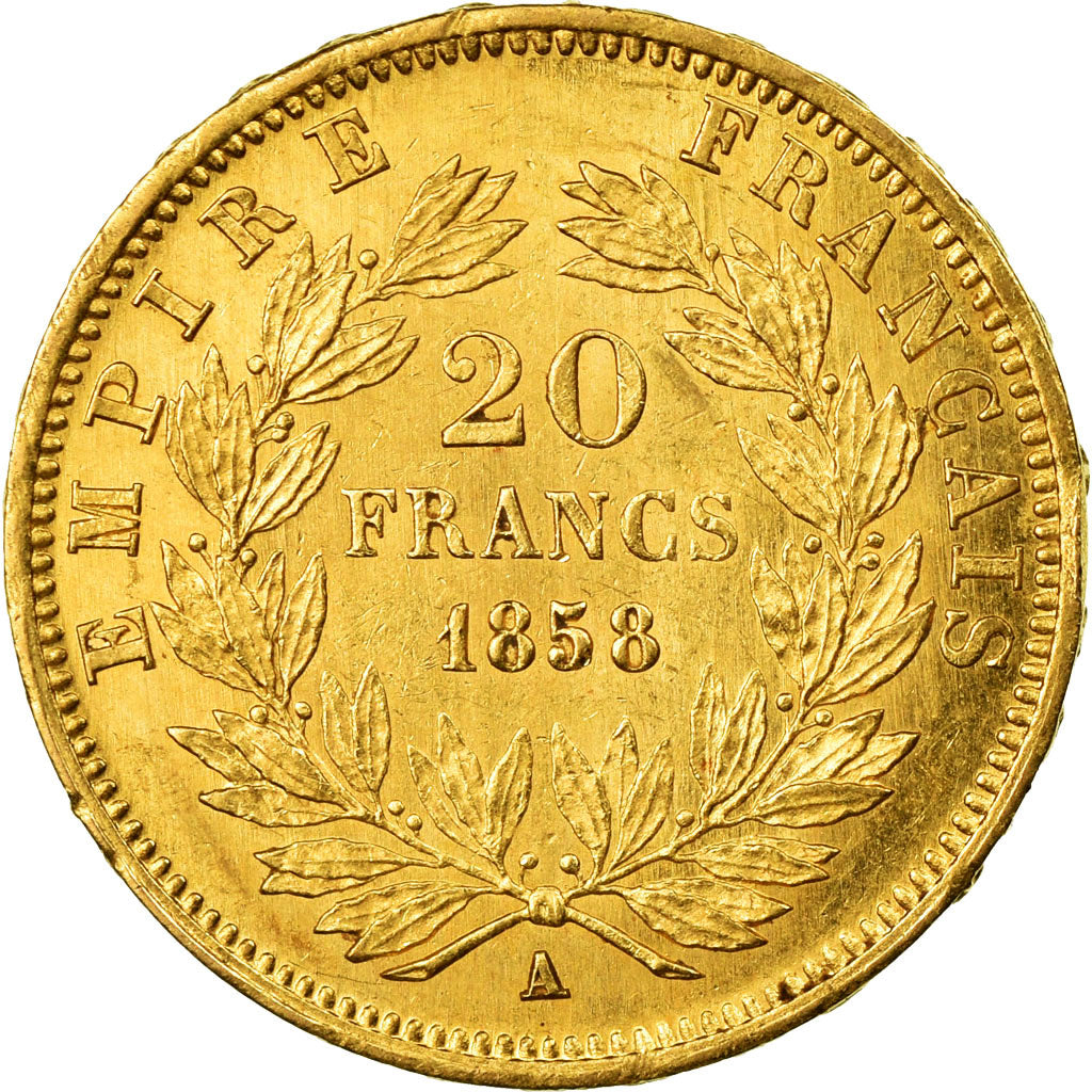 Coin, France, Napoleon III, Napoléon III, 20 Francs, 1858, Paris, AU(55-58)