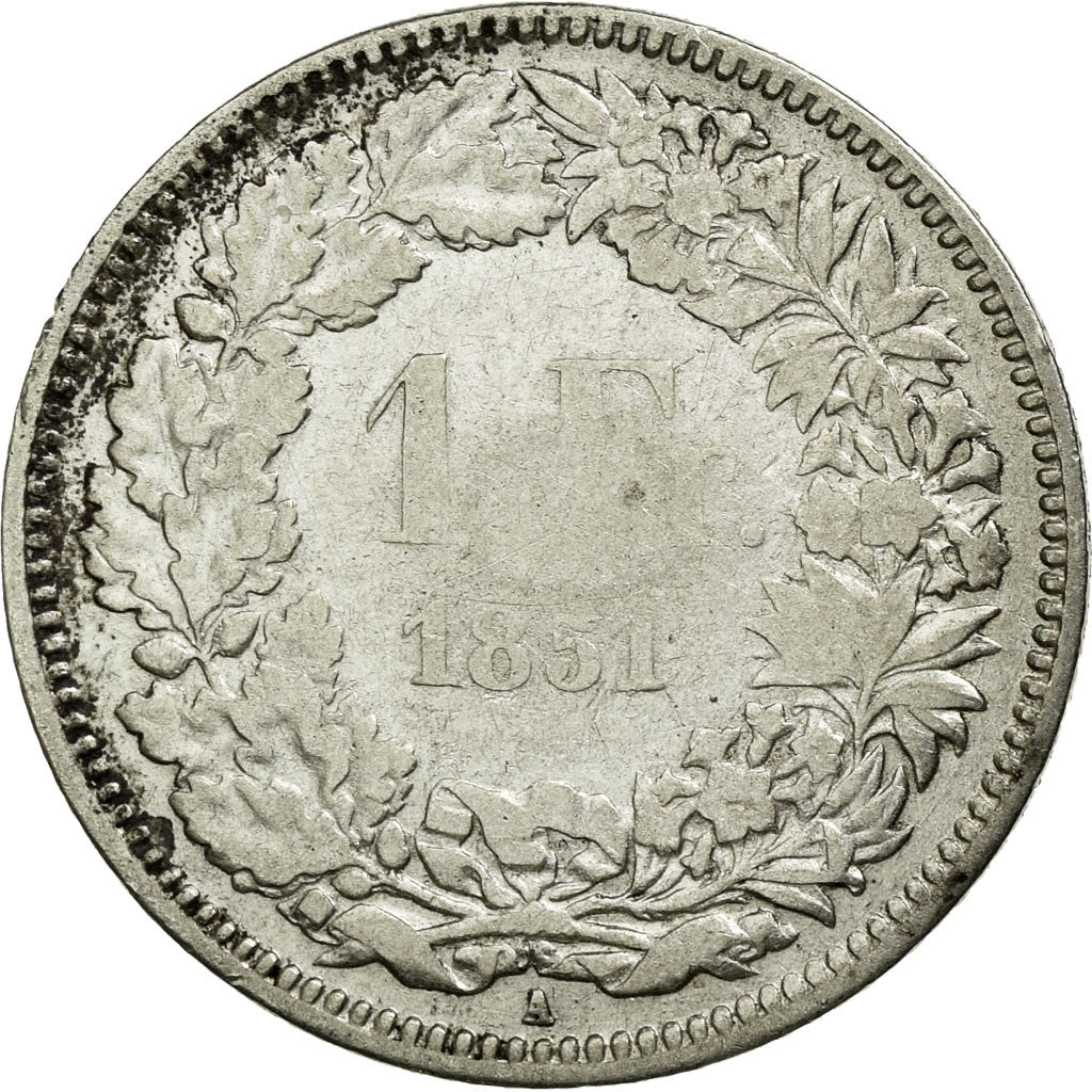 Coin, Switzerland, Franc, 1851, Paris, VF(20-25), Silver, KM:9