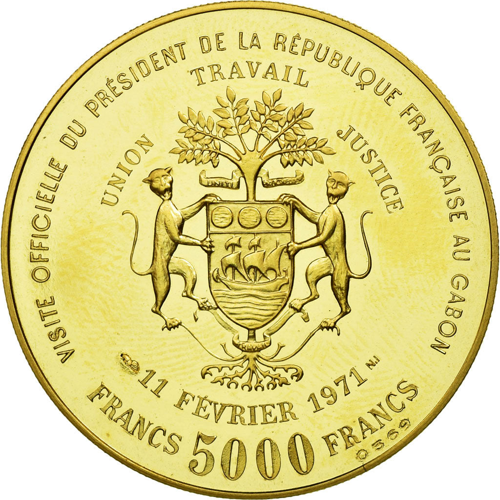 Coin, Gabon, Georges Pompidou, 5000 Francs, 1971, EF(40-45), Gold, KM:11
