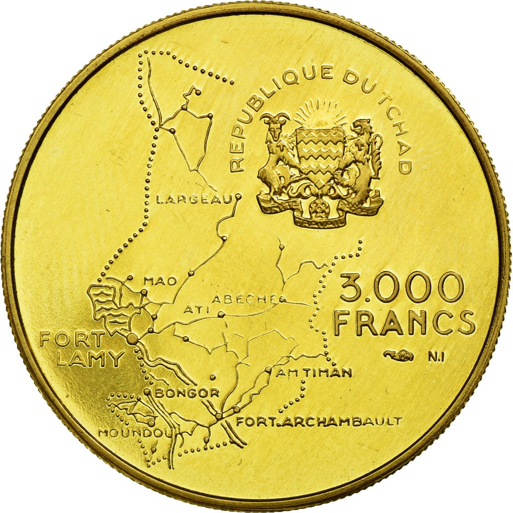Coin, Chad, 3000 Francs, 1970, MS(65-70), Gold, KM:9