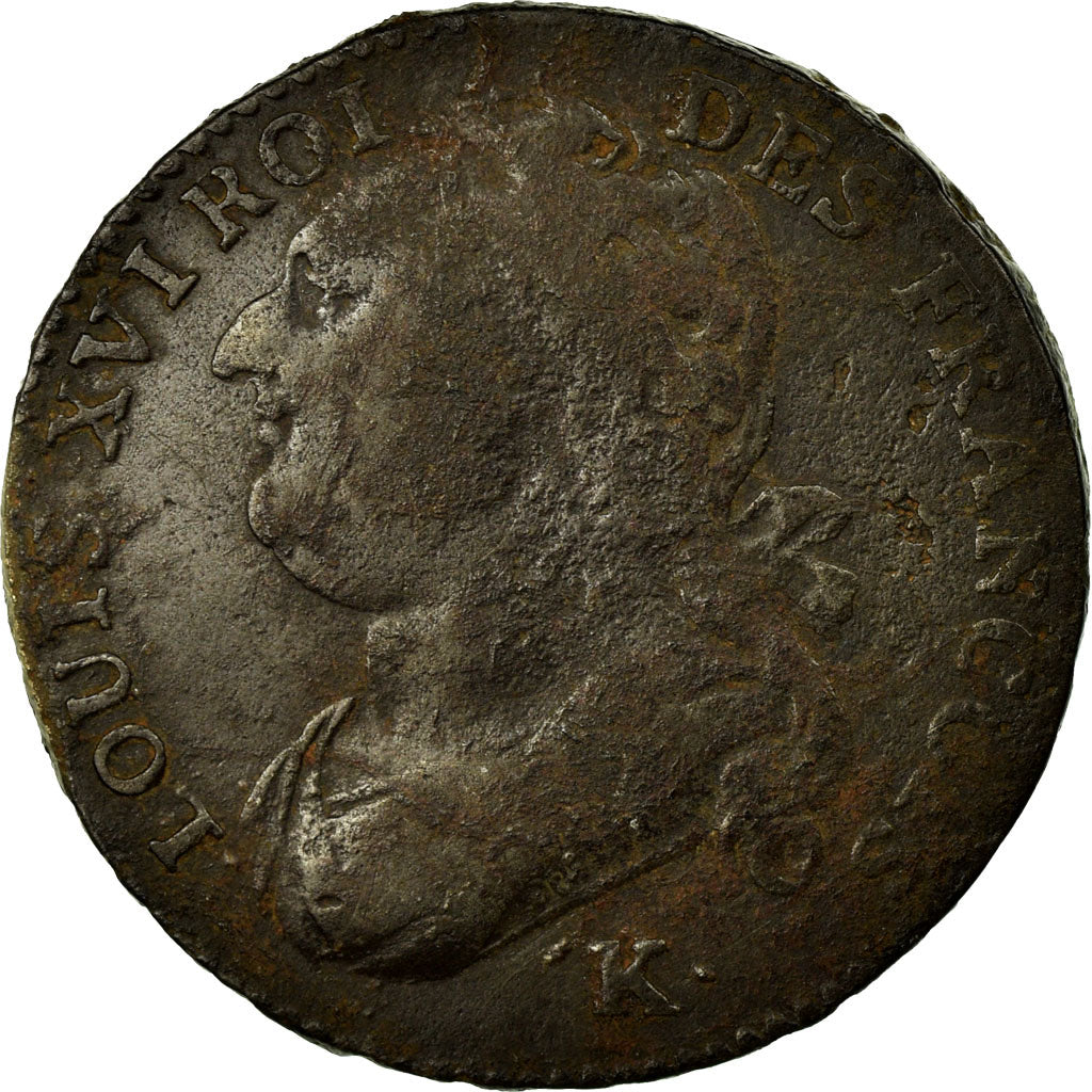 Coin, France, 12 deniers françois, 12 Deniers, 1792, Bordeaux, VF(30-35)