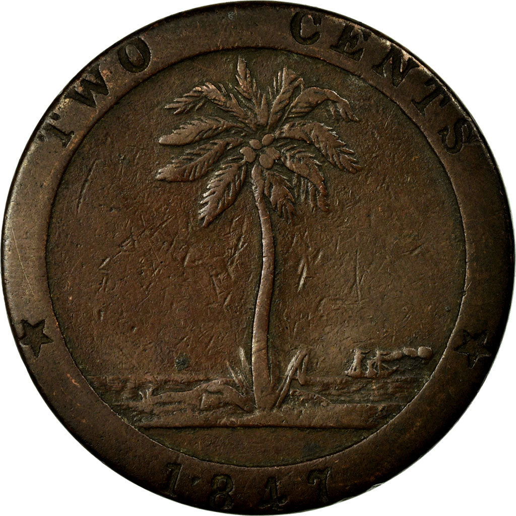 Coin, Liberia, 2 Cents, 1847, VF(20-25), KM:2