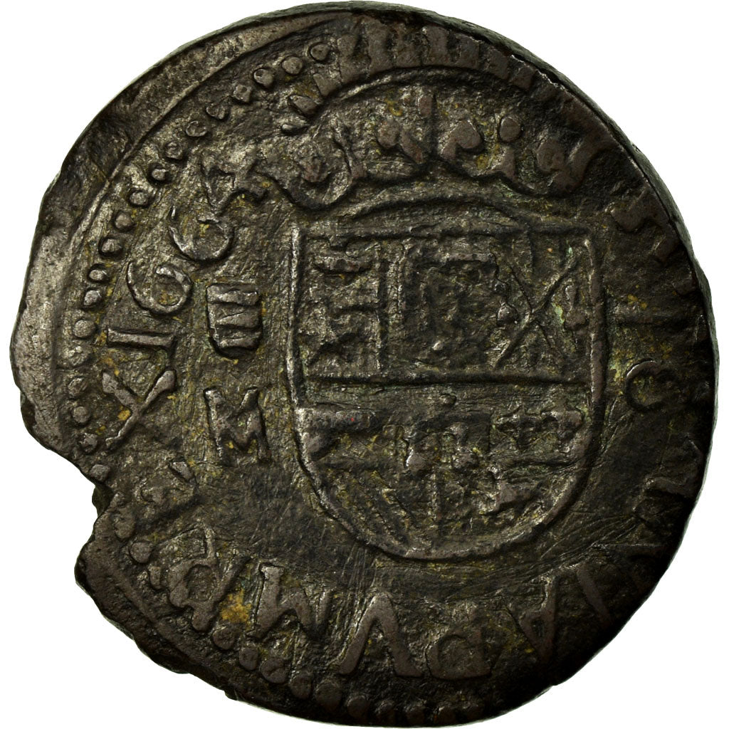 Moneta, Spagna, Philip IV, 16 Maravedis, 1664, Madrid, MB+, Rame, KM:172.5
