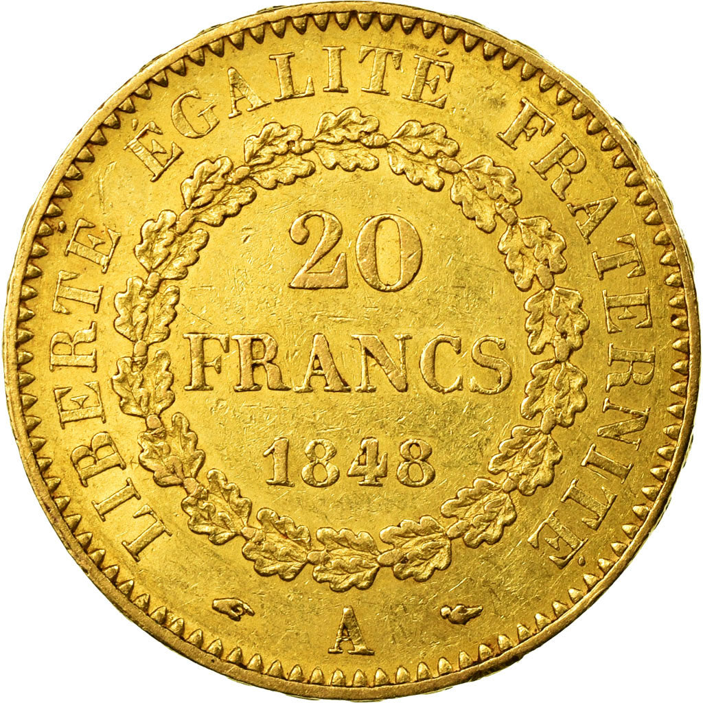 Moneta, Francia, Génie, 20 Francs, 1848, Paris, BB, Oro, KM:757, Gadoury:1032
