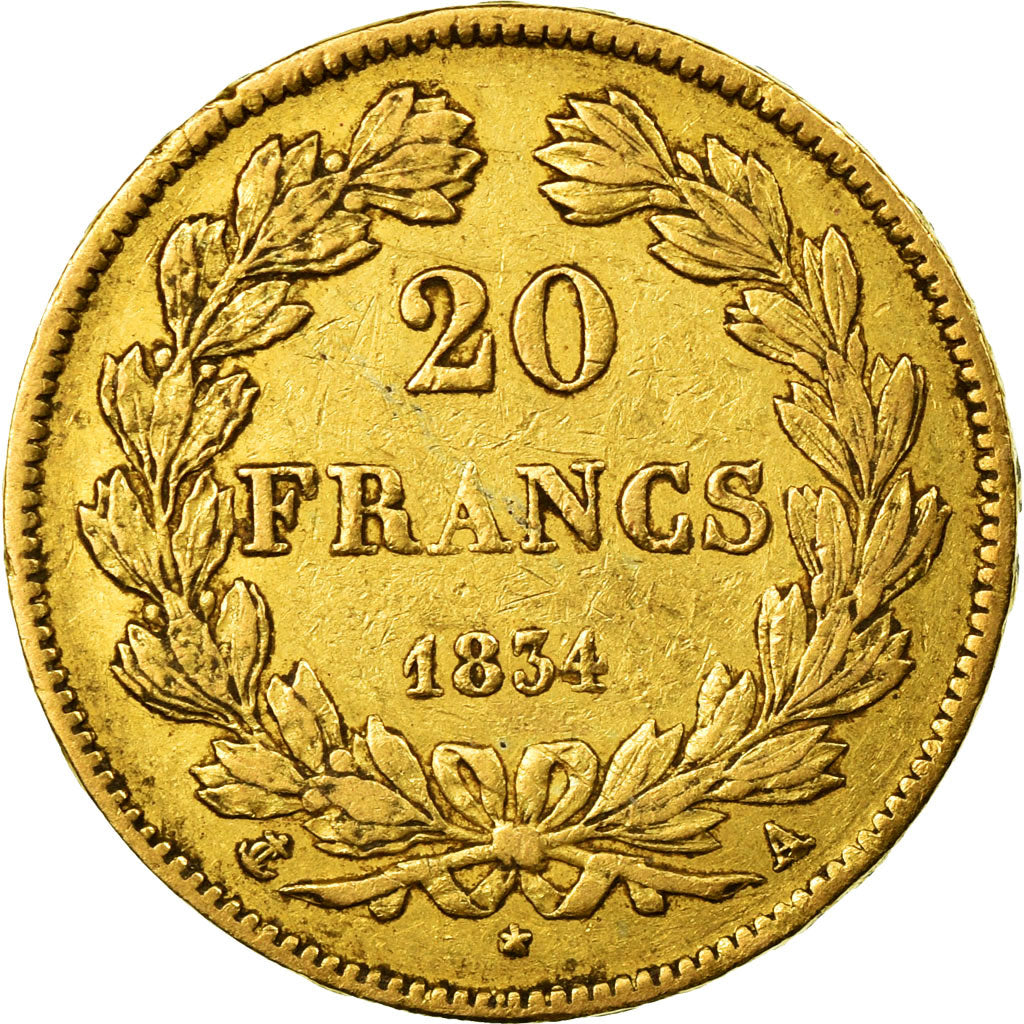 Munten, Frankrijk, Louis-Philippe, 20 Francs, 1834, Paris, ZF, Goud, KM:750.1