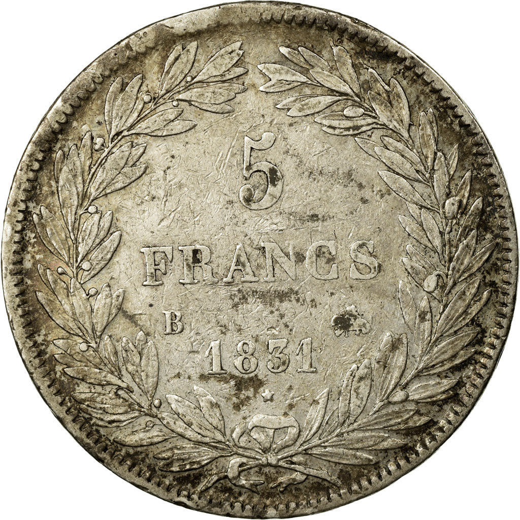 Coin, France, Louis-Philippe, 5 Francs, 1831, Rouen, VF(30-35), Silver