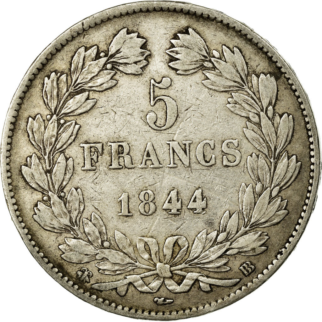 Coin, France, Louis-Philippe, 5 Francs, 1844, Strasbourg, EF(40-45), Silver