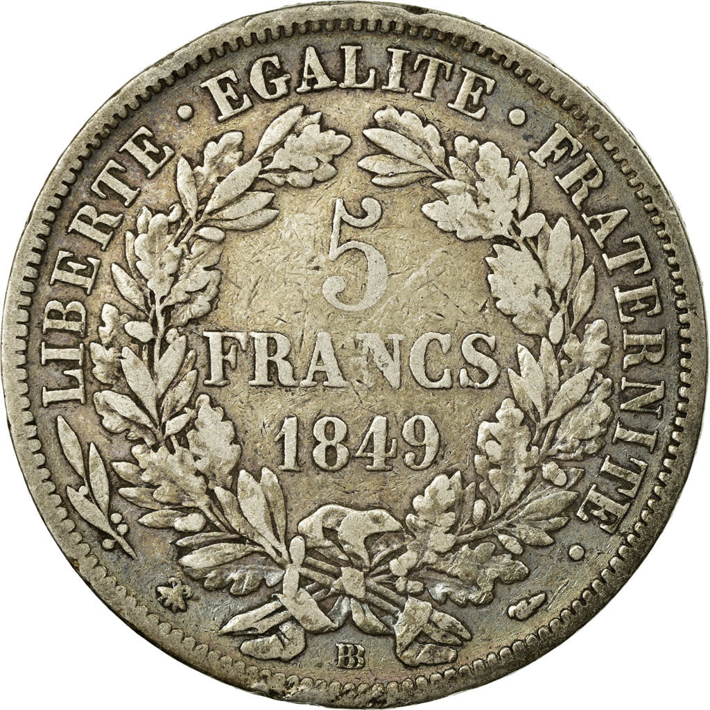 Coin, France, Cérès, 5 Francs, 1849, Strasbourg, VF(20-25), Silver, KM:761.2