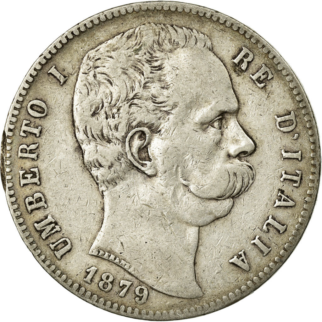 Coin, Italy, Umberto I, 5 Lire, 1879, Rome, VF(30-35), Silver, KM:20