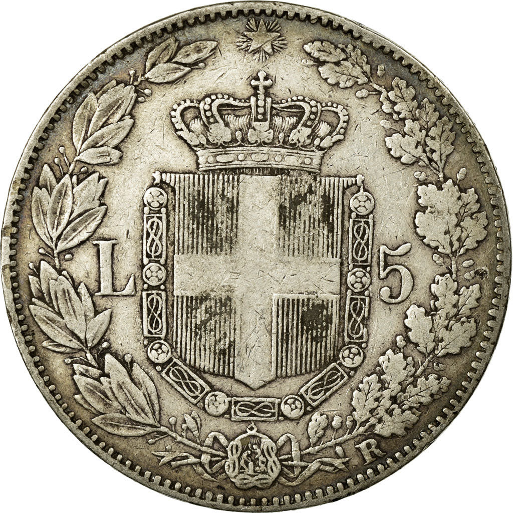 Coin, Italy, Umberto I, 5 Lire, 1879, Rome, VF(30-35), Silver, KM:20