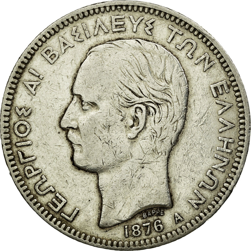Coin, Greece, George I, 5 Drachmai, 1876, Paris, EF(40-45), Silver, KM:46