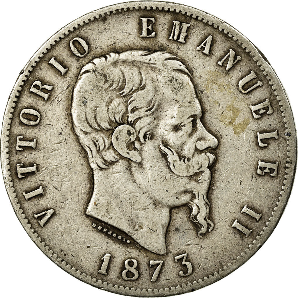 Coin, Italy, Vittorio Emanuele II, 5 Lire, 1873, Milan, EF(40-45), Silver