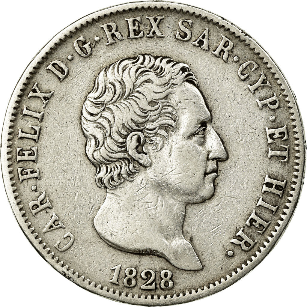 Münze, Italien Staaten, SARDINIA, Carlo Felice, 5 Lire, 1828, Genoa, SS