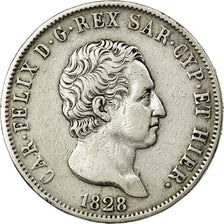 Moneda, Estados italianos, SARDINIA, Carlo Felice, 5 Lire, 1828, Genoa, MBC