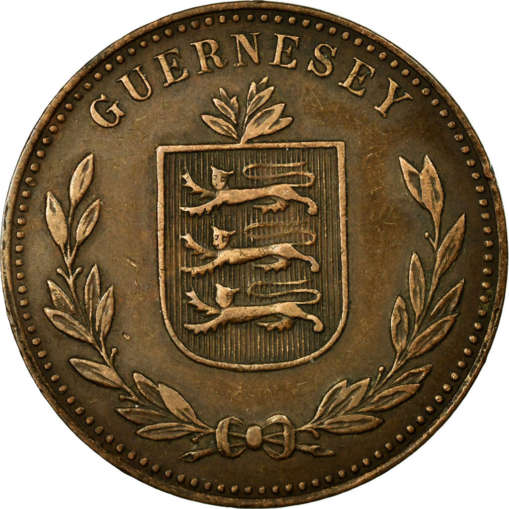 Coin, Guernsey, 8 Doubles, 1914, Heaton, Birmingham, AU(55-58), Bronze, KM:14