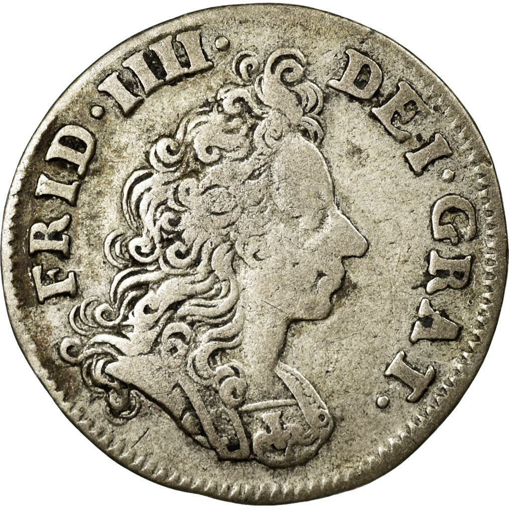 Monnaie, Norvège, 8 Skilling, 1/2 Mark, 1702, Kongsberg, TB+, Argent, KM:209