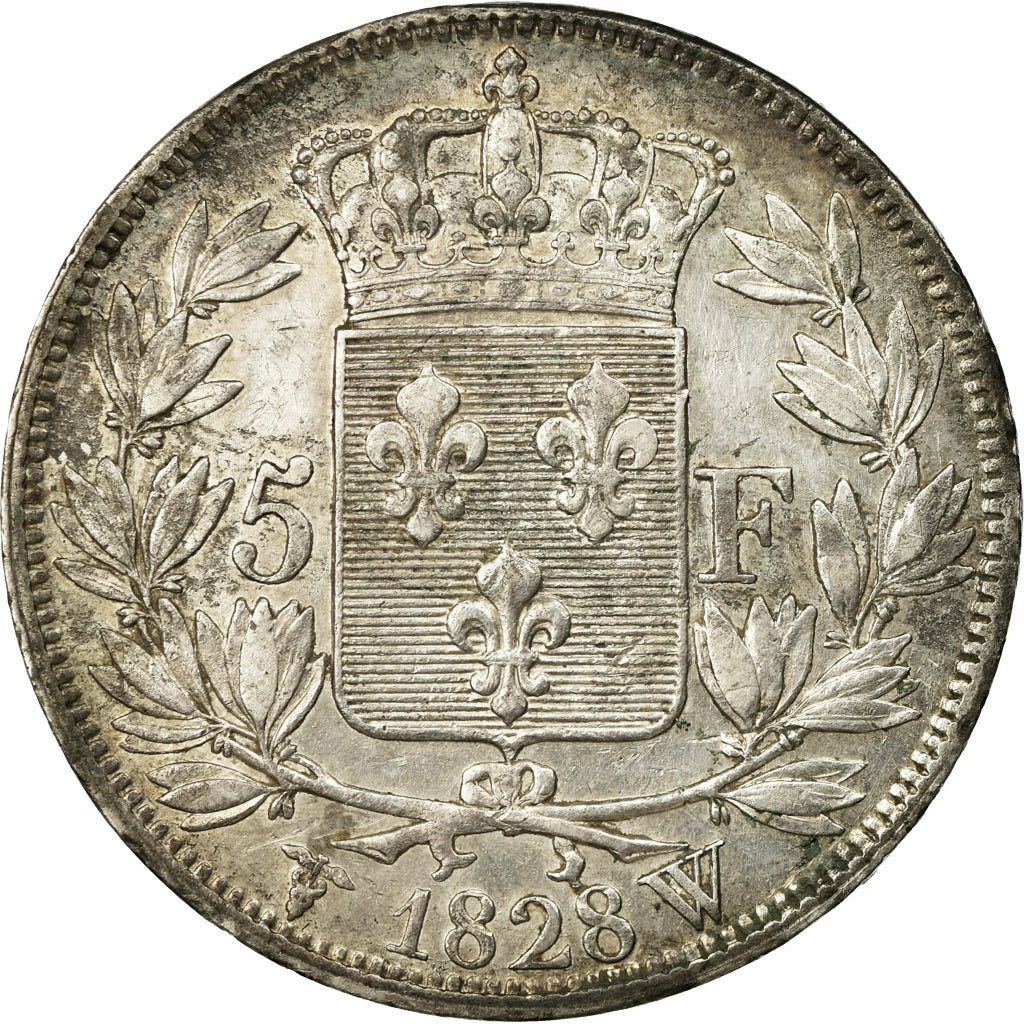 Moneta, Francia, Charles X, 5 Francs, 1828, Lille, BB, Argento, KM:728.13