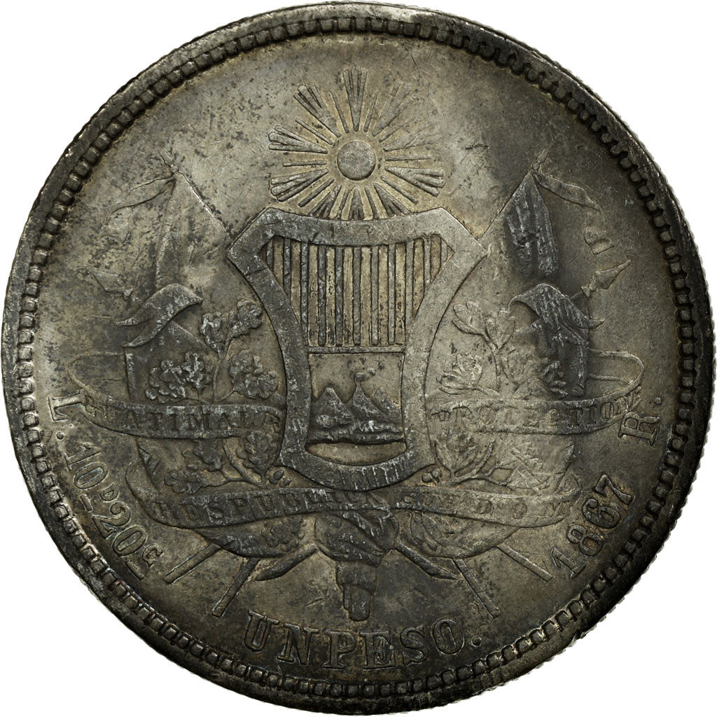Moneda, Guatemala, Rafael Carrera, Peso, 1867, BC+, Plata, KM:186.1